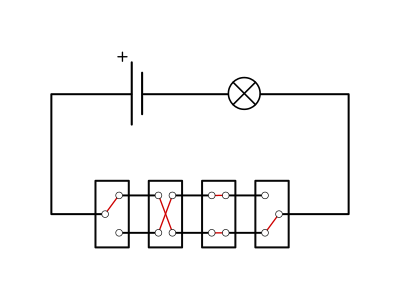 Funkčný obvod so štyrmi prepínačmi